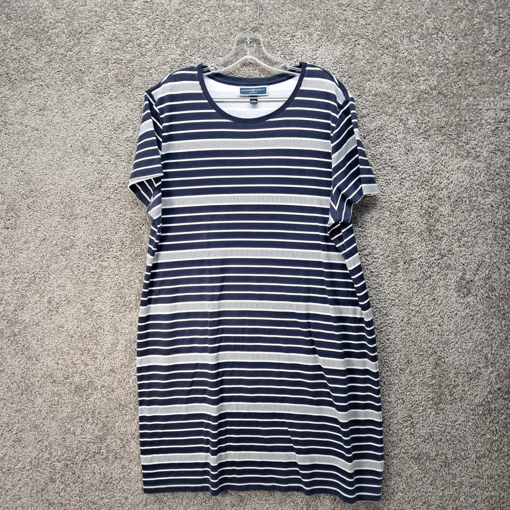 Karen Scott Sport Navy White Striped T-Shirt Dress Womens XL